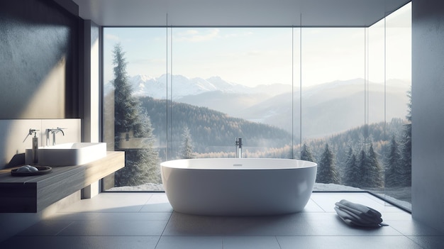 Un bagno con vista sulle montagne