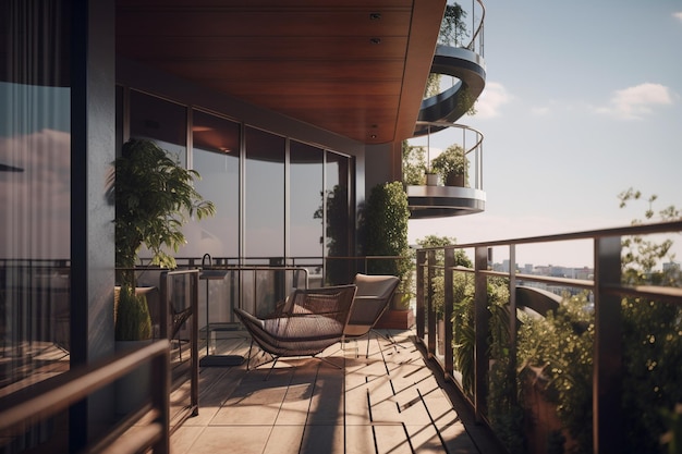 Un balcone con balcone e un balcone con vista sulla città.