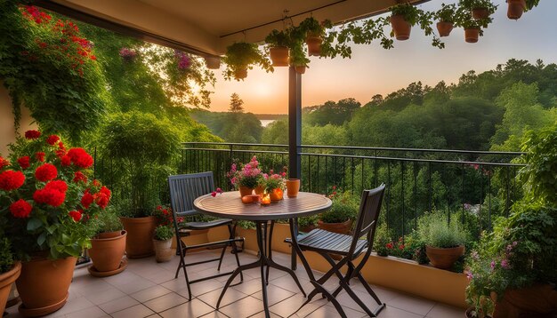 un balcone con vista sul fiume e sulle montagne