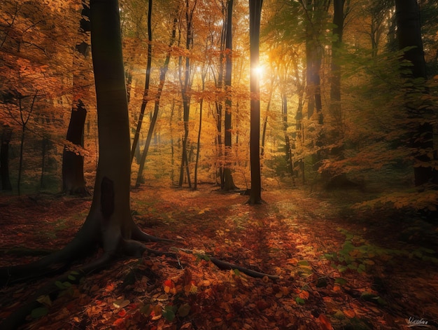 Un balletto di foglie autunnali nella foresta