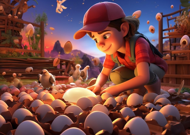 Un bambino che aiuta a raccogliere le immagini della giornata mondiale dell'alimentazione delle uova