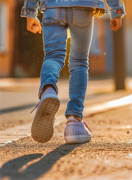 Un bambino che cammina per strada