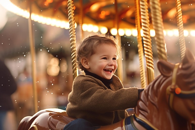 Un bambino che si gode un giro in giostra con un sorriso raggiante Giornata dei bambini