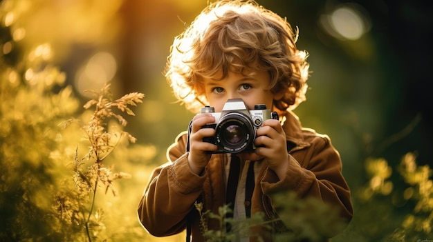 un bambino che usa una macchina fotografica per scattare una foto