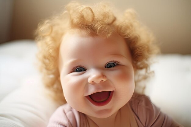 un bambino con i capelli ricci che sorride