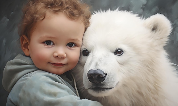 un bambino con i capelli ricci sta abbracciando un cane