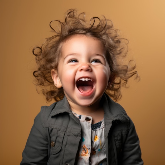 un bambino con i capelli ricci sta ridendo