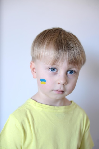 Un bambino con la bandiera dell'Ucraina