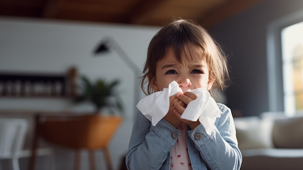 Un bambino con sintomi di malattia influenzale che cola o naso chiuso è malato