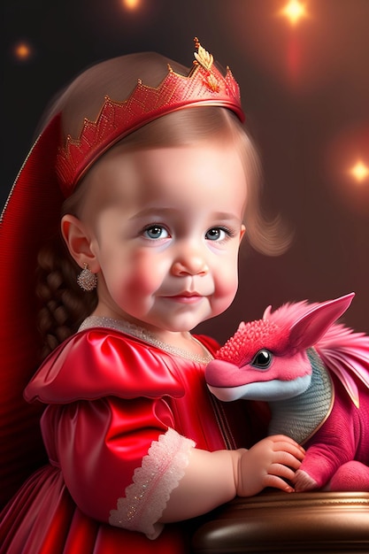 Un bambino con un drago giocattolo