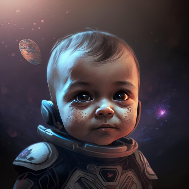 un bambino con un pianeta blu sulla faccia