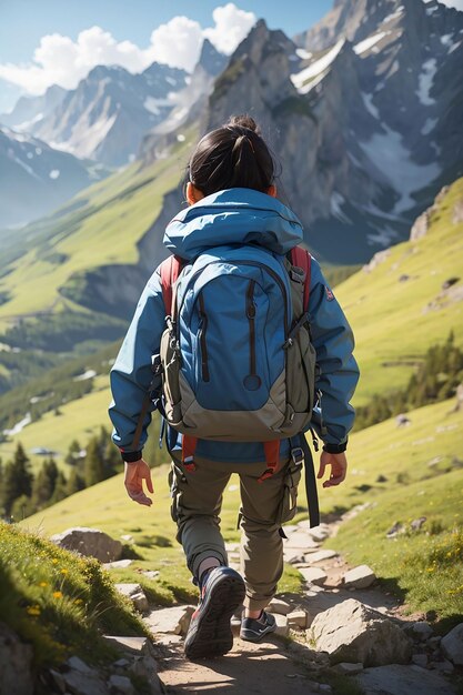 Un bambino coraggioso e avventuroso con uno zaino che intraprende un viaggio