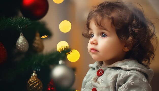 Un bambino decora un albero di Natale il concetto del Capodanno cinese