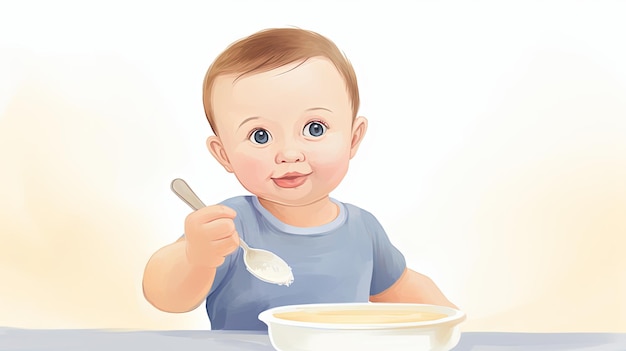 Un bambino di un anno che assaggia il gelato per la prima volta ha ipnotizzato il cucchiaio a metà strada per la bocca dei bambini