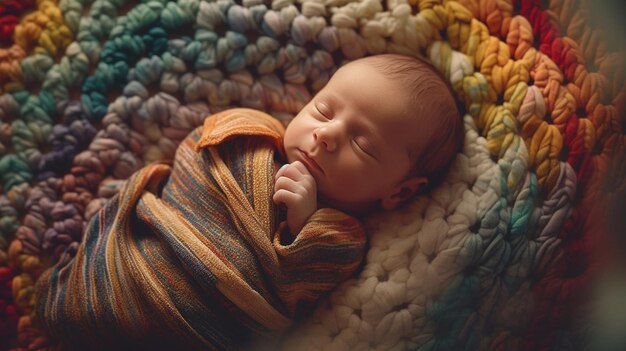 Un bambino dorme accanto a un animale di pezza con sopra un orsacchiotto