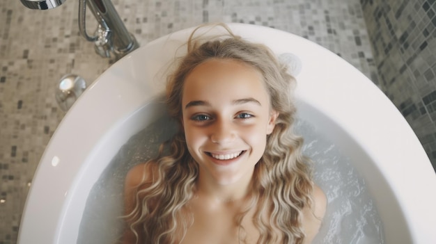 un bambino felice durante il bagnetto un bambino che ride nella vasca da bagno