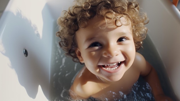 un bambino felice durante il bagnetto un bambino che ride nella vasca da bagno