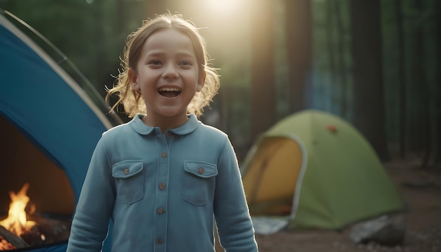 Un bambino felice nel campeggio