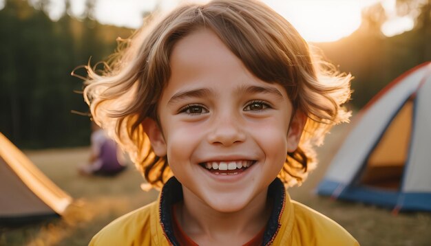 Un bambino felice nel campeggio