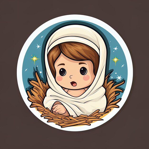 un bambino in un nido con una stella e stelle.
