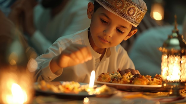 un bambino musulmano che celebra l'Eid al-Fitr