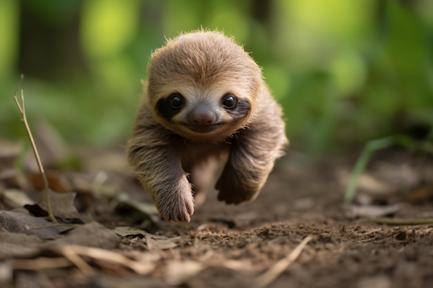 un bambino pigro che corre attraverso la sporcizia