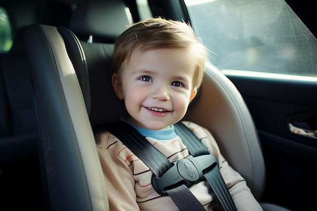 Un bambino pronto per un viaggio in macchina Ai generativa