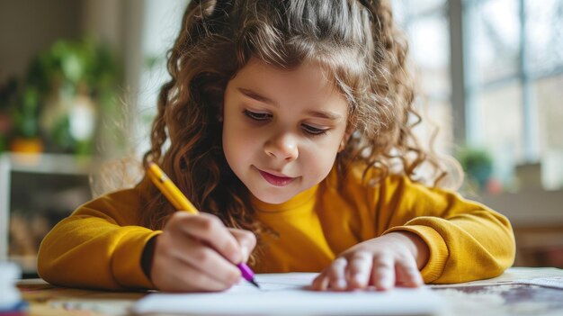 Un bambino scrive una lettera riflessiva