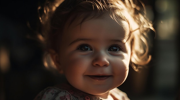 Un bambino sorridente con il sole che le splende sul viso