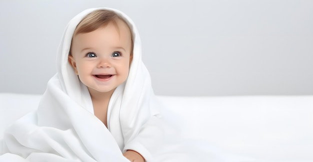 un bambino sorridente su uno sfondo bianco