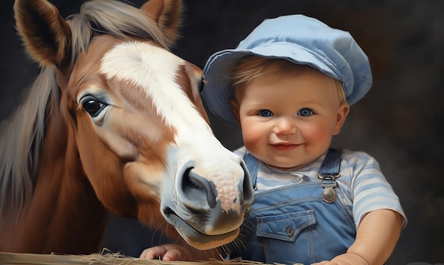 un bambino sta sorridendo accanto a un cavallo e un cavallo