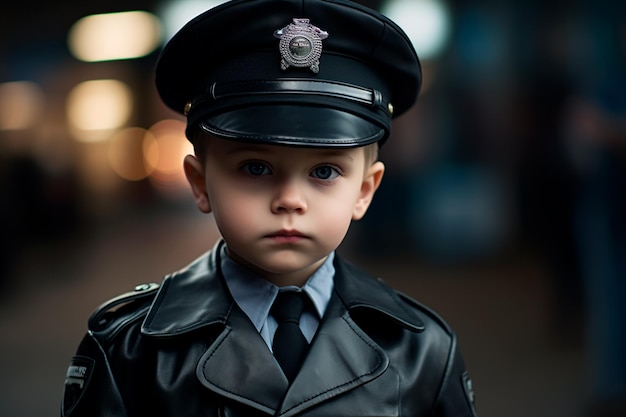 Un bambino vestito da poliziotto Futuro poliziotto