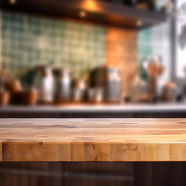 Un bancone della cucina con un ripiano in legno e una piastrella verde sulla parete dietro di esso.