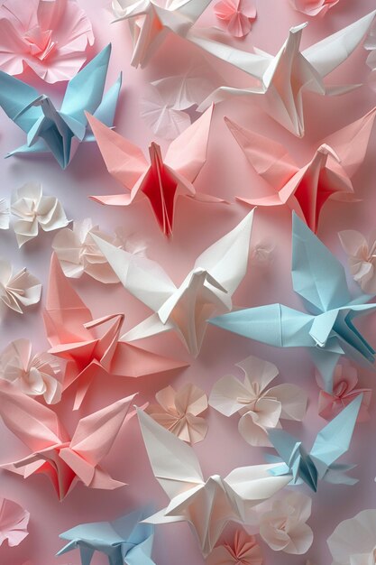 un banner con 3 opere d'arte origami in tonalità pastello