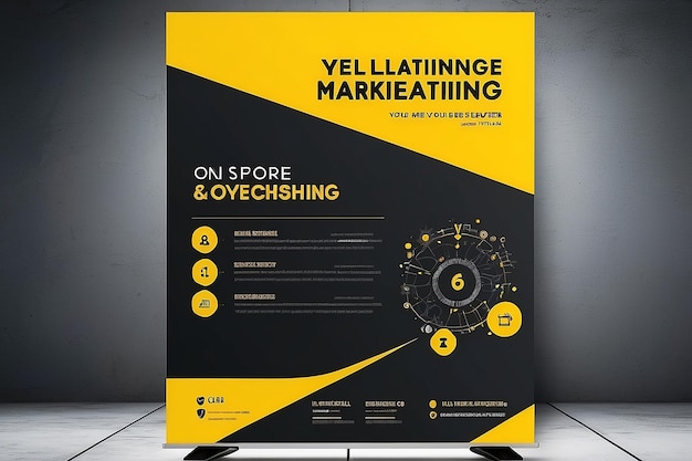 Un banner giallo di marketing digitale, un cartello, un opuscolo, un flyer, un design di banner, un'agenzia di marketing digitale e una piazza di social media aziendale