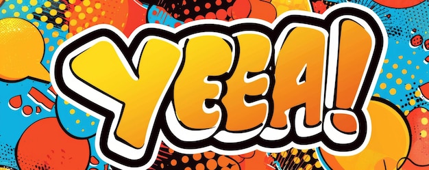 Un banner popart allegro con colori vivaci e la parola YEAH in grassetto