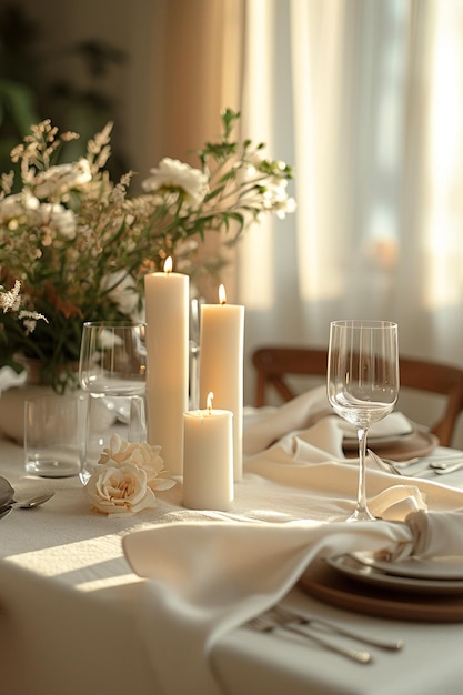 Un banner promozionale con un tavolo da pranzo a lume di candela 3D stilizzato
