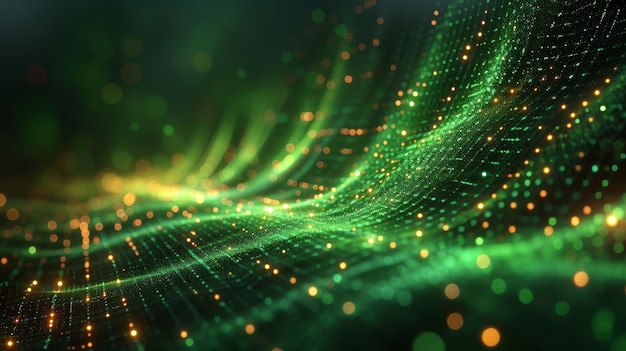 Un banner tecnologico digitale concetto di sfondo verde-blu con effetti luminosi tecnologici innovazione tecnologica astratta dati futuri rete internet apprendimento automatico collegamento di linee e punti