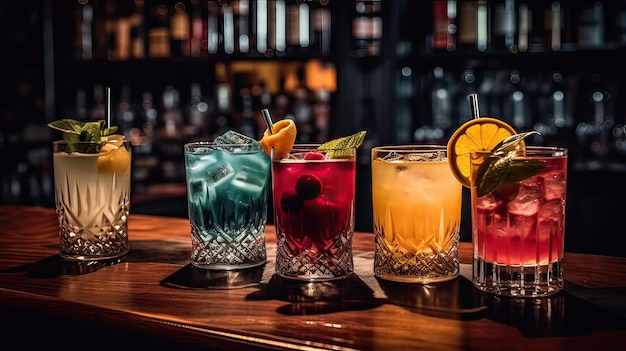 Un bar con diversi cocktail