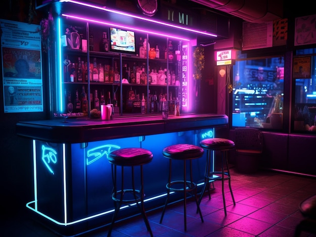 Un bar con luci al neon con su scritto "live".