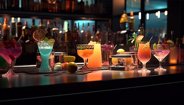 un bar con molte bevande diverse tra cui limoni e limoni