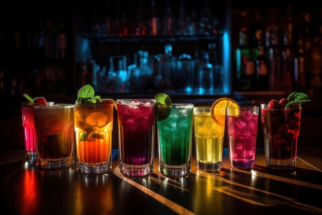 Un bar con tanti drink colorati sopra