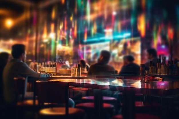 Un bar con un uomo seduto a un tavolo con un cartello che dice "bar".