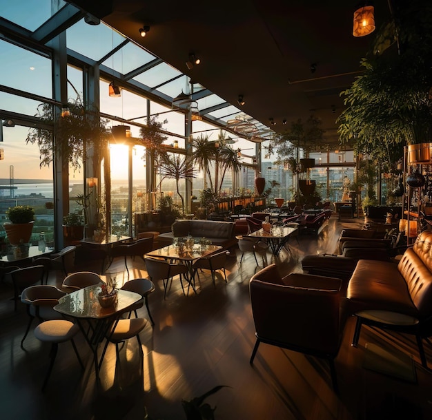 Un bar con vista sull'oceano e sul tramonto