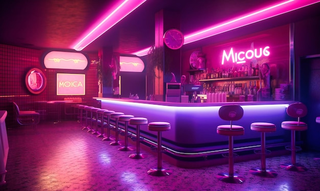 Un bar dall'aspetto retrò con luci al neon