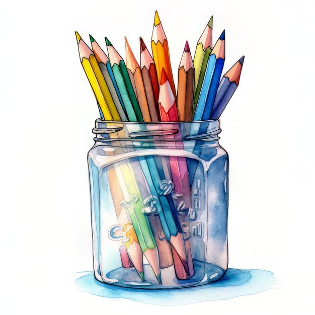 Un barattolo di matite colorate è pieno di matite colorate.