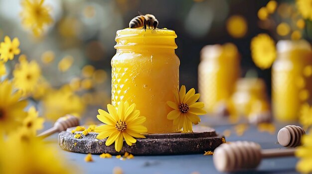 un barattolo di miele e fiori