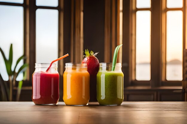 un barattolo di succo di frutta con fragole e una fragola dentro.