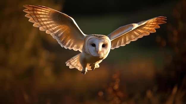 Un barbagianni vola nel cielo