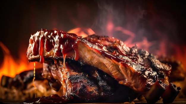 Un barbecue con nervature sopra e un fuoco sullo sfondo